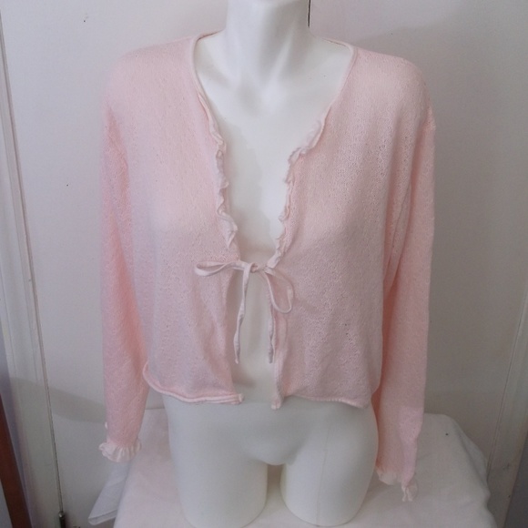 Laura Ashley Sweaters - Laura Ashley Ballet Pink Tie Cardigan Sweater XL